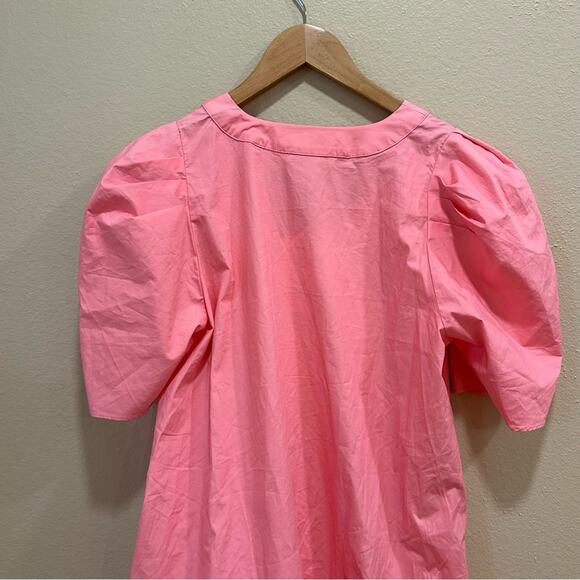 NWT Tuckernuck Karlie Hot Pink Cotton Poplin V Neck Mini Dress Medium - Picture 7 of 14